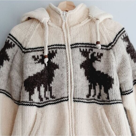 Handmade 100% Wool Chunky Sweater Full-Zip Jacket Fleece Lined Sz S - Picture 3 of 12